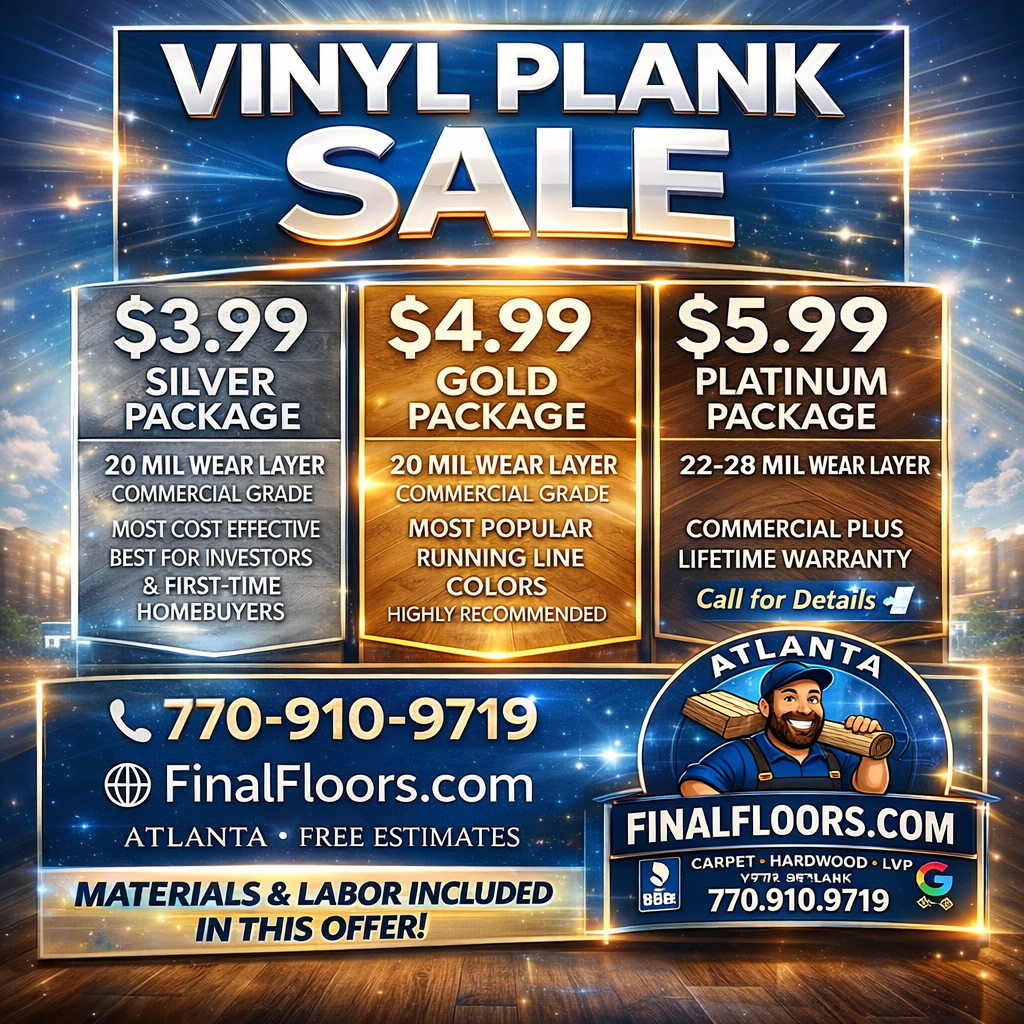 vinyl plank flooring package tiers from final floors, llc for cherokee county ga projects