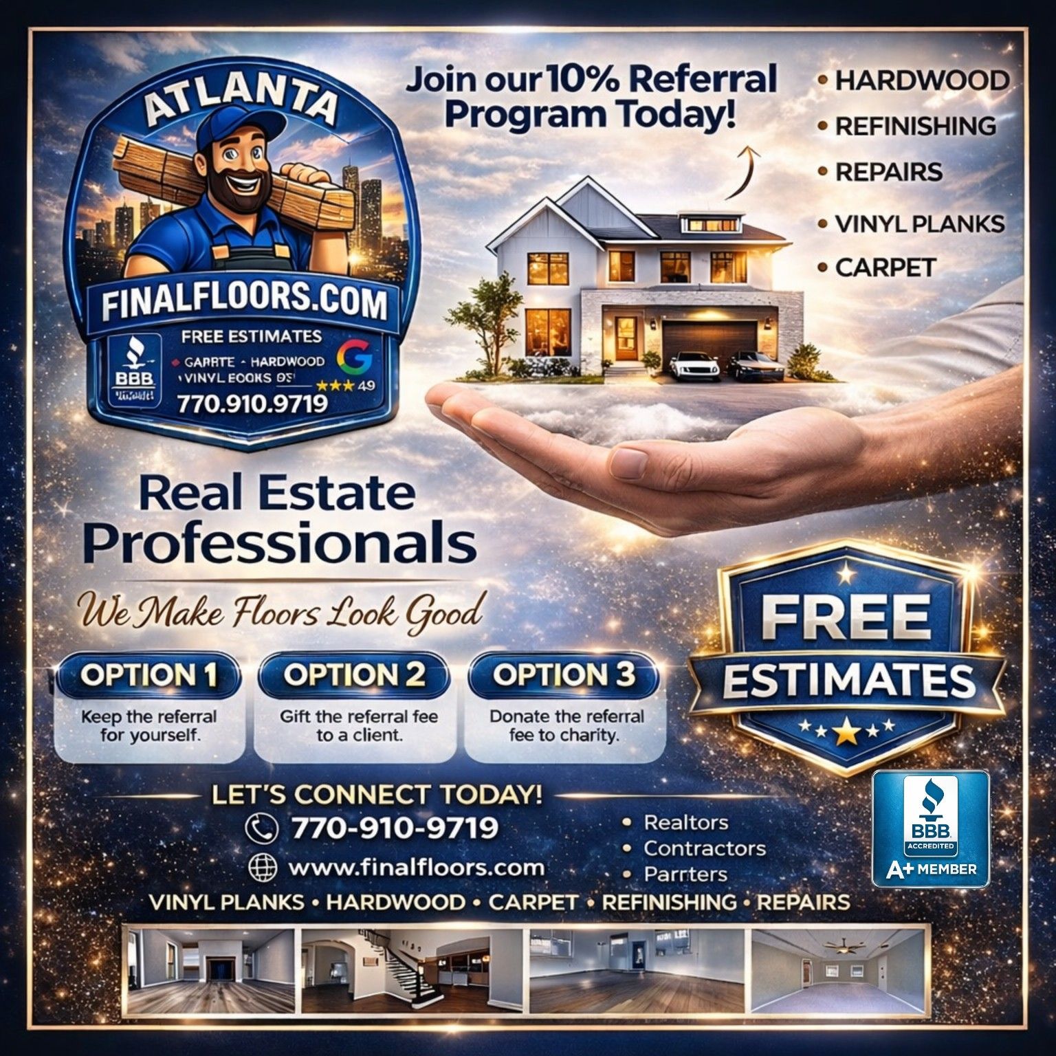 final floors, llc referral rewards program image for metro atlanta and cherokee county flooring clients and partners